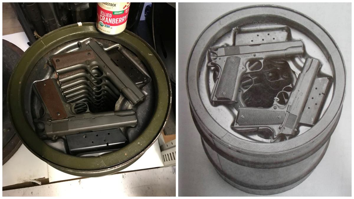 통조림 1911A1. 20정+예비탄창 40개가 들어갔다. (Springfield Armory)