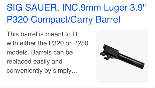 P320 컴팩트용 총열. P250 컴팩트에도 쓸 수 있다고 표기되어있다.